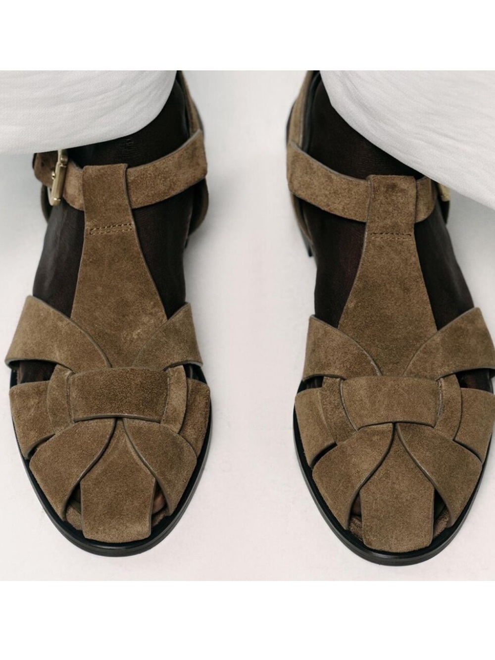 ZARA BROWN TAN SUEDE FISHERMAN SANDALS US9.5